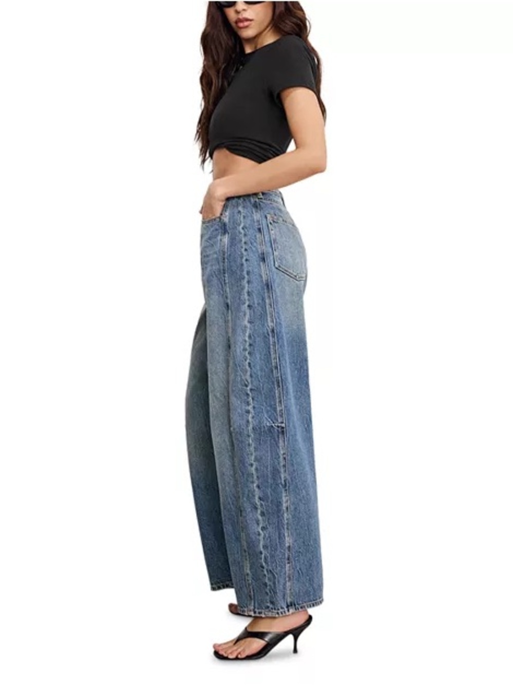 Good American Two-Tone Blue Wide-Leg High-Rise Jeans